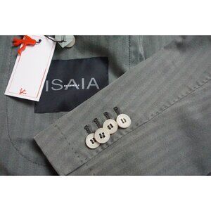 Isaia Napoli Wool Blend Gray Herringbone Sport Coat Jacket 38R NEW